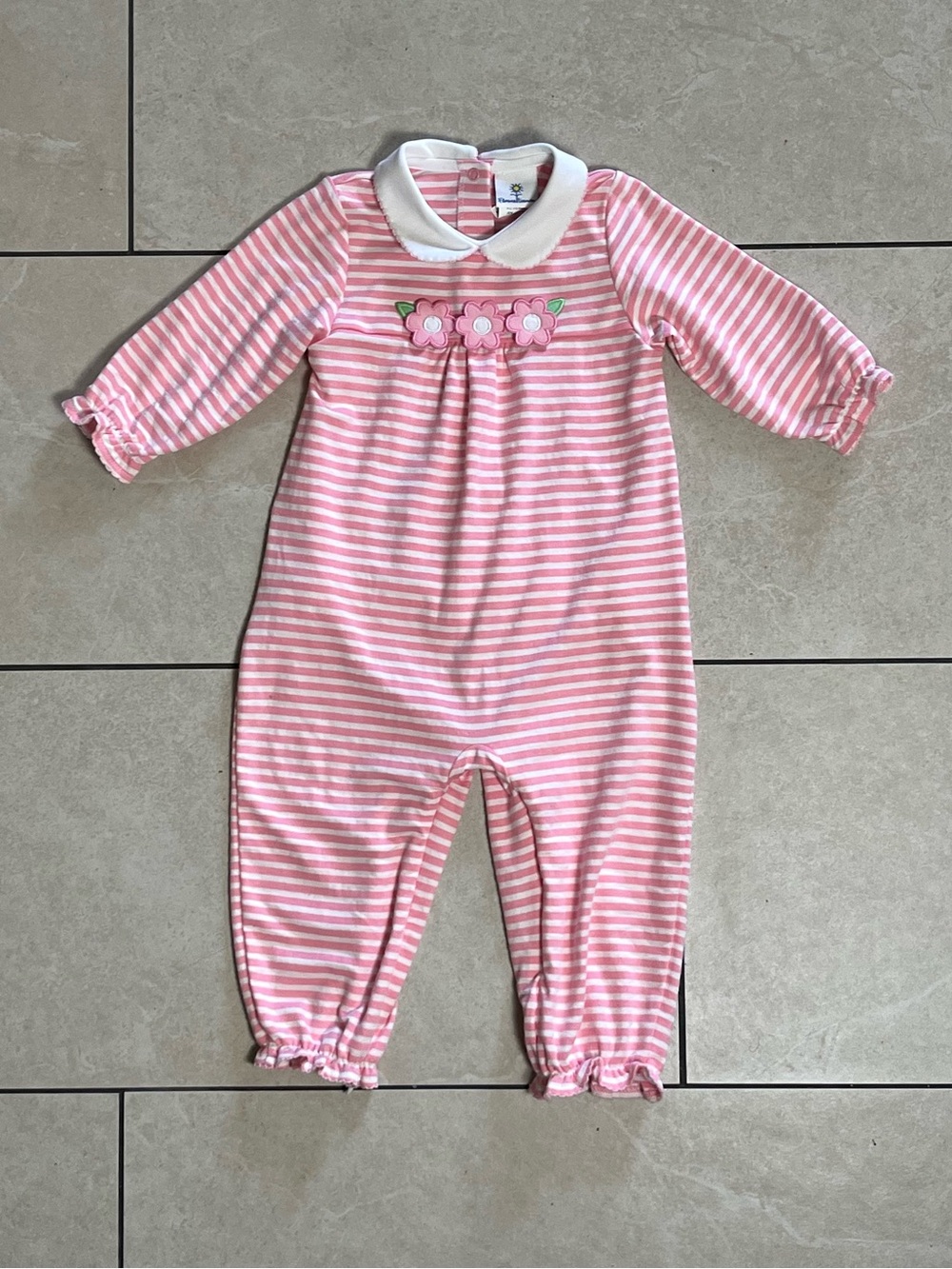 Florence Eiseman Pink Stripe Longall with Flowers Size 18M